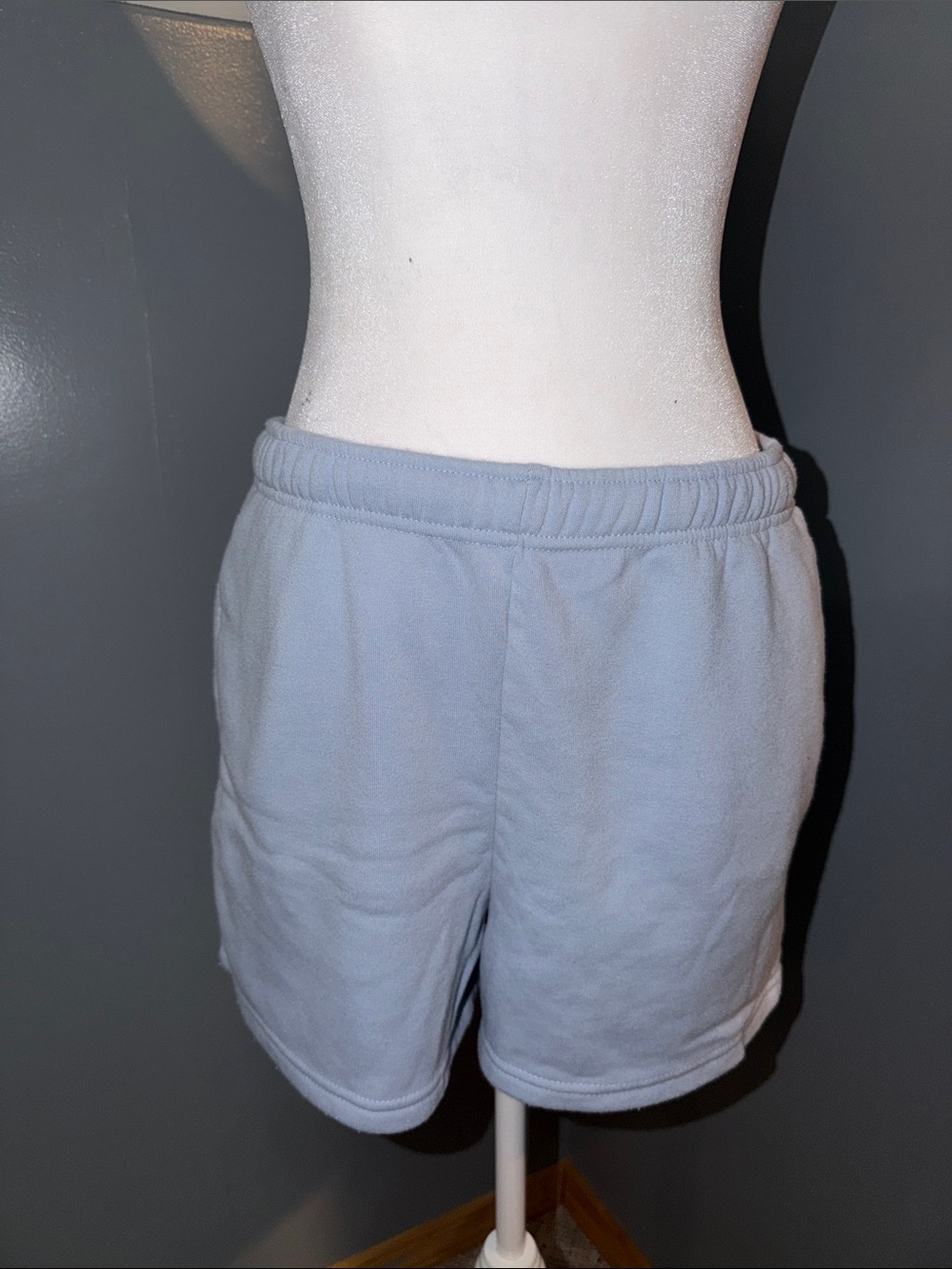 Light Blue Athletic Fleece Shorts with Elastic Waistband